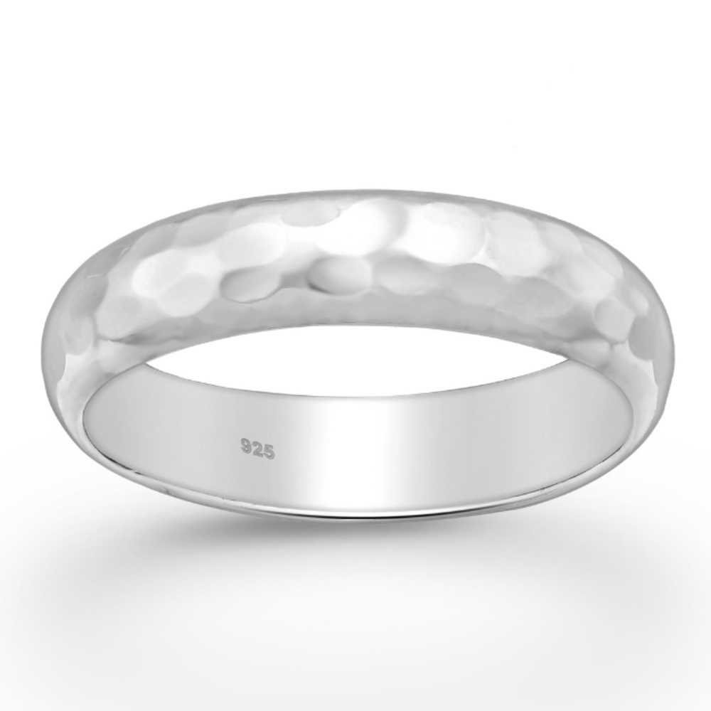 NWT Sterling Silver Hammered Band Ring – Textured Minimalist Stackable Everyday